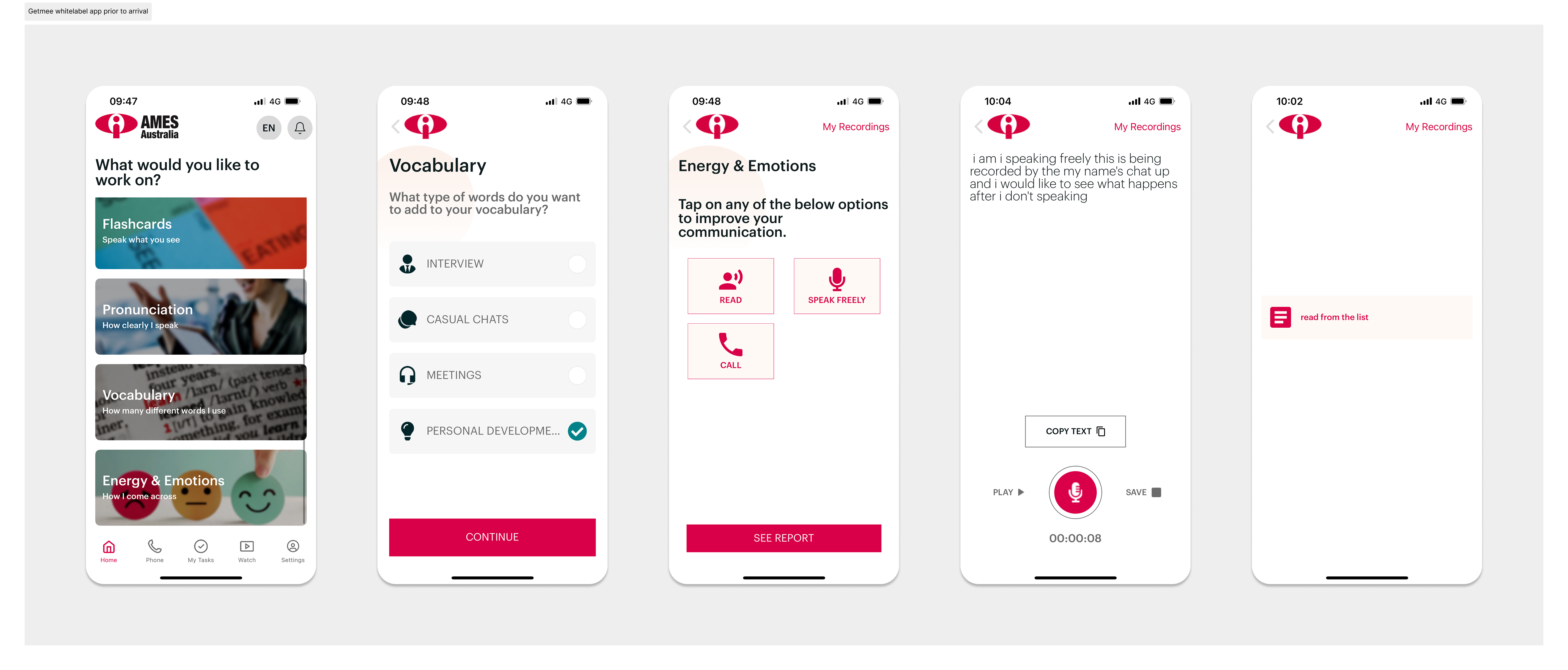 Example of some key screens from one of the whitelabel apps when I first started