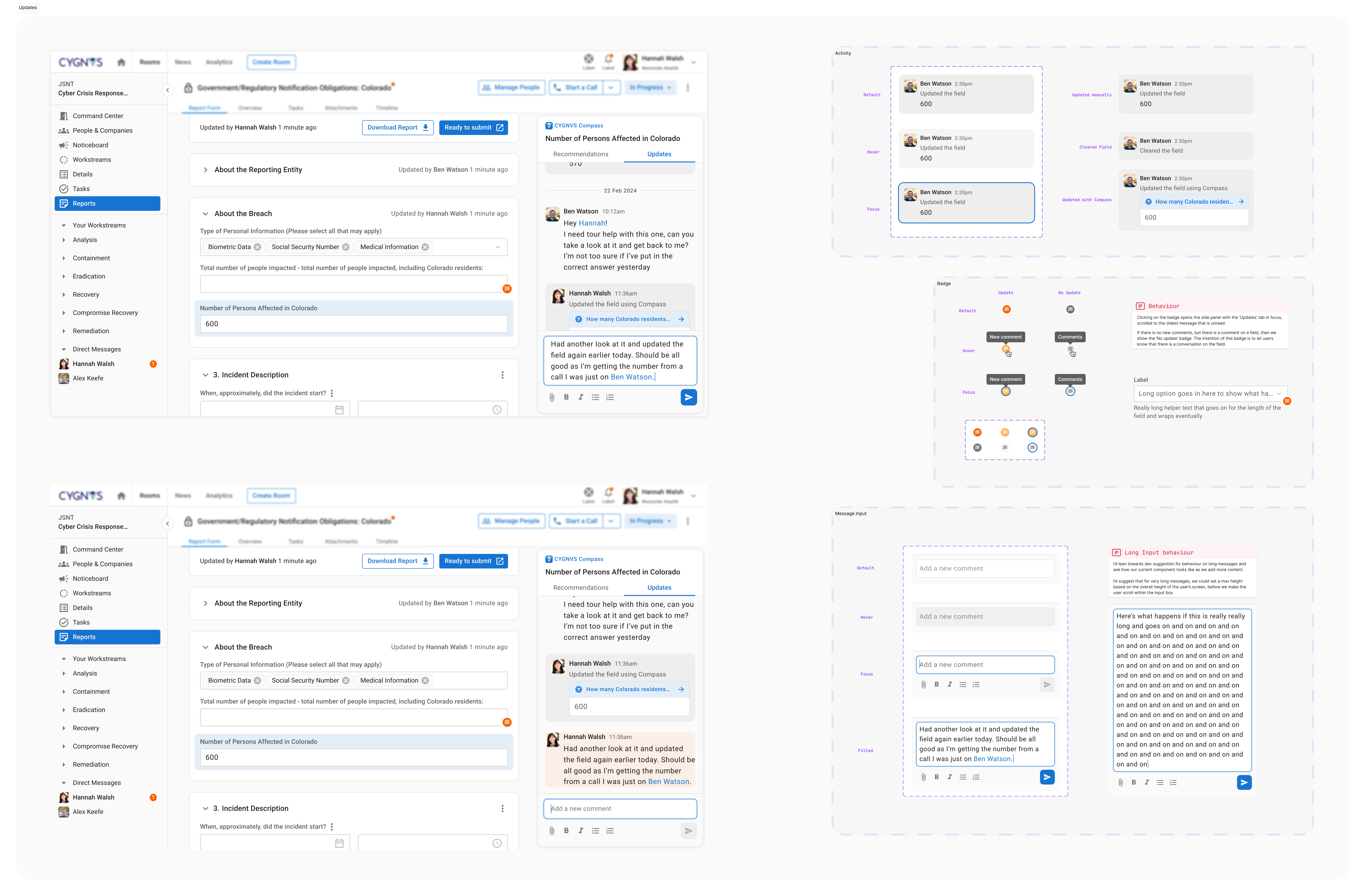 Field-level updates and comments
