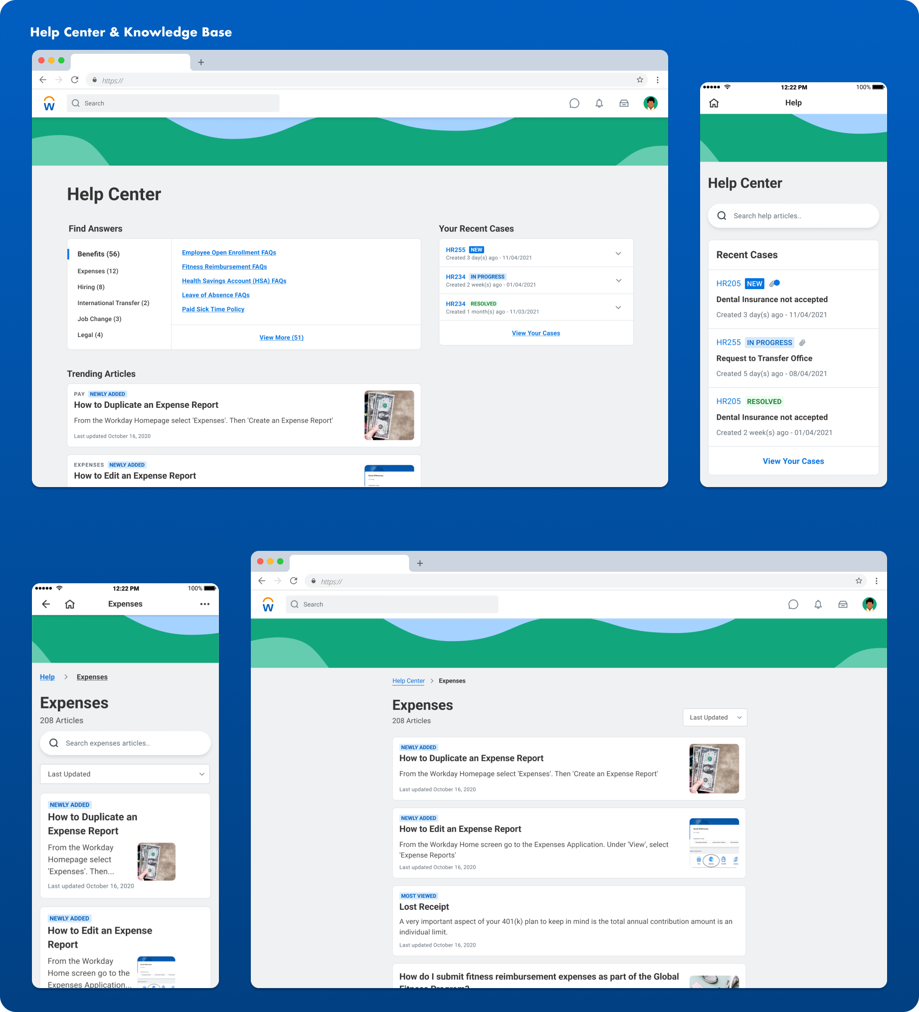 Help Center final designs on both web and native mobile apps
