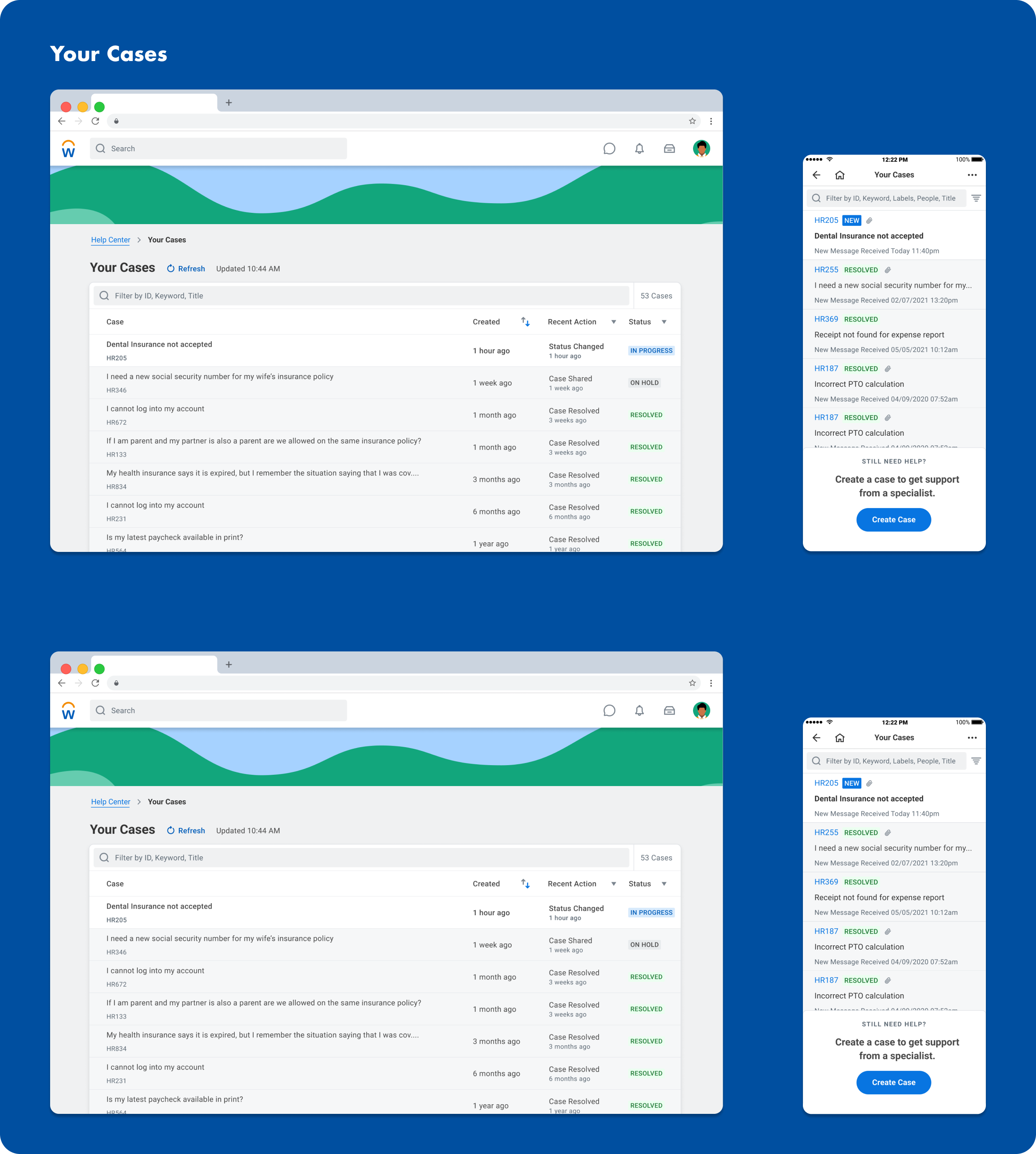Your Cases view on web and mobile